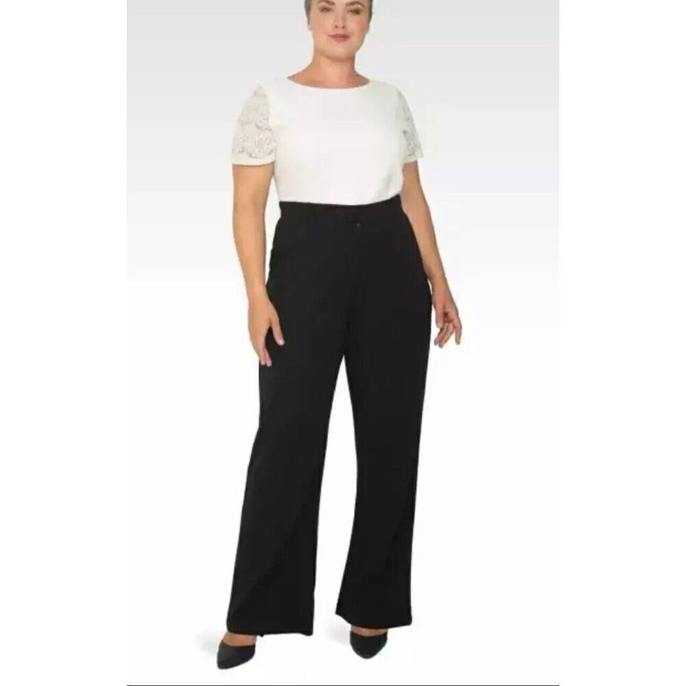 Standards & Practices Erica Pintuck Crepe Wide Leg Dress Pants, 16 Black. 12
